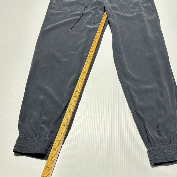 Theory Cortland 100% Silk Jogger Pants Womens Size 8 Washed Black Pull On - Picture 8 of 8